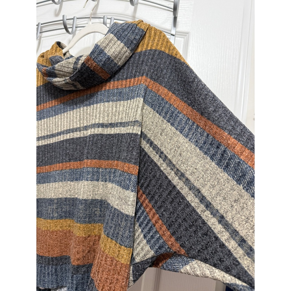 Boho Ariella Womens Striped Ribbed Cowl Neck Sweater Lace Up Back Multi Color L - Picture 10 of 12